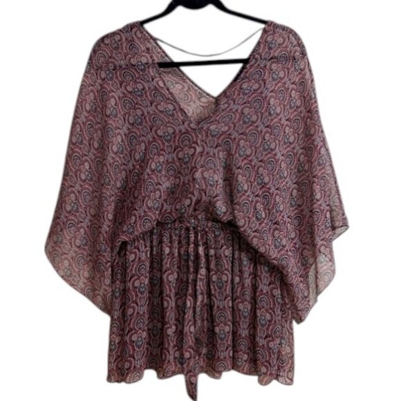 Ella Moss burgundy red silk paisley print draped tunic top size M - Picture 2 of 6